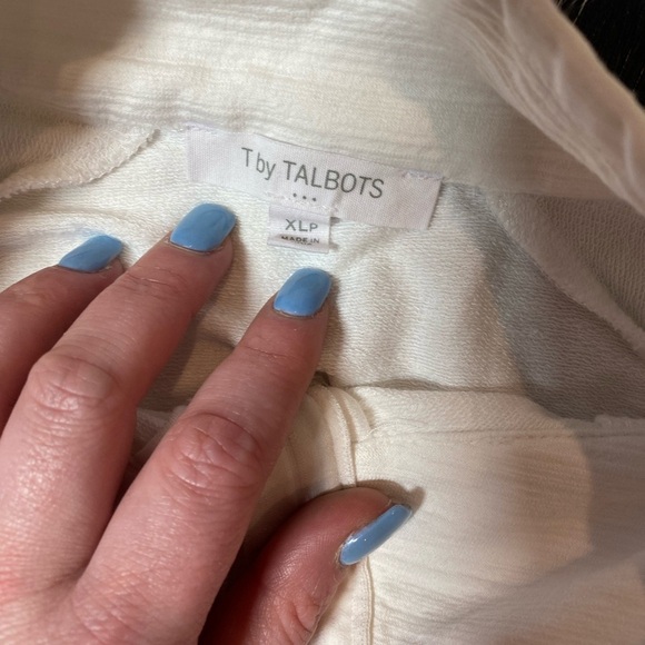 Talbots Cozy Crush White Striped Sweatshirt, quarter-zip pullover - Picture 6 of 10